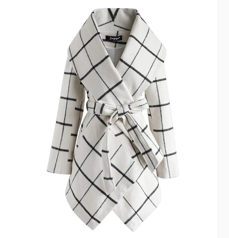 Irregular Plaid Coat for Women - Winter Style