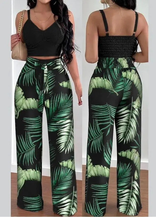 Women's Solid Color Slim Elastic Pleated Two-Piece Suit Sexy  Pants Suit