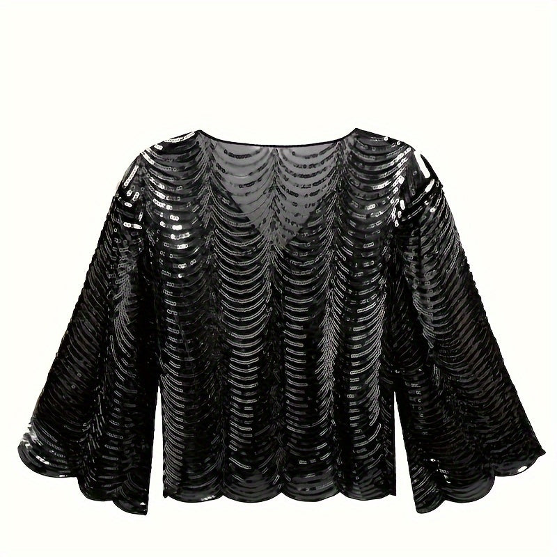 [Sequined Qipao Cardigan] Sequined Long-sleeved Jacket - Women's Qipao Cardigan with Hollowed-out Embroidery Lace Shawl Sunscreen Cover-up
