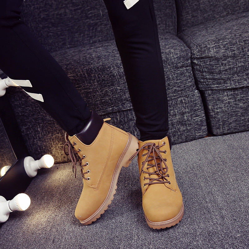 Pink With Velvet Lining Warm Flat Bottom High-top Men's Shoes Couple Martin Boots