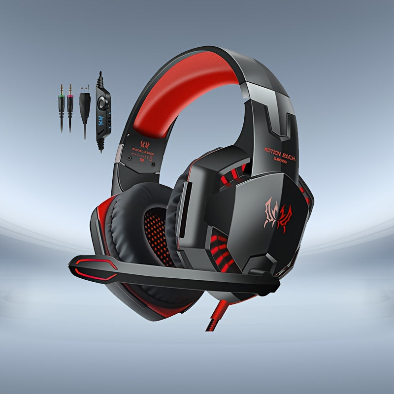 G2000 Gaming Headset, with Mic LED Light Over Ear Wired Headphones for PC Game, Video Games Ps 5, 3.5mm Audio Cable, Condenser Mic - USB