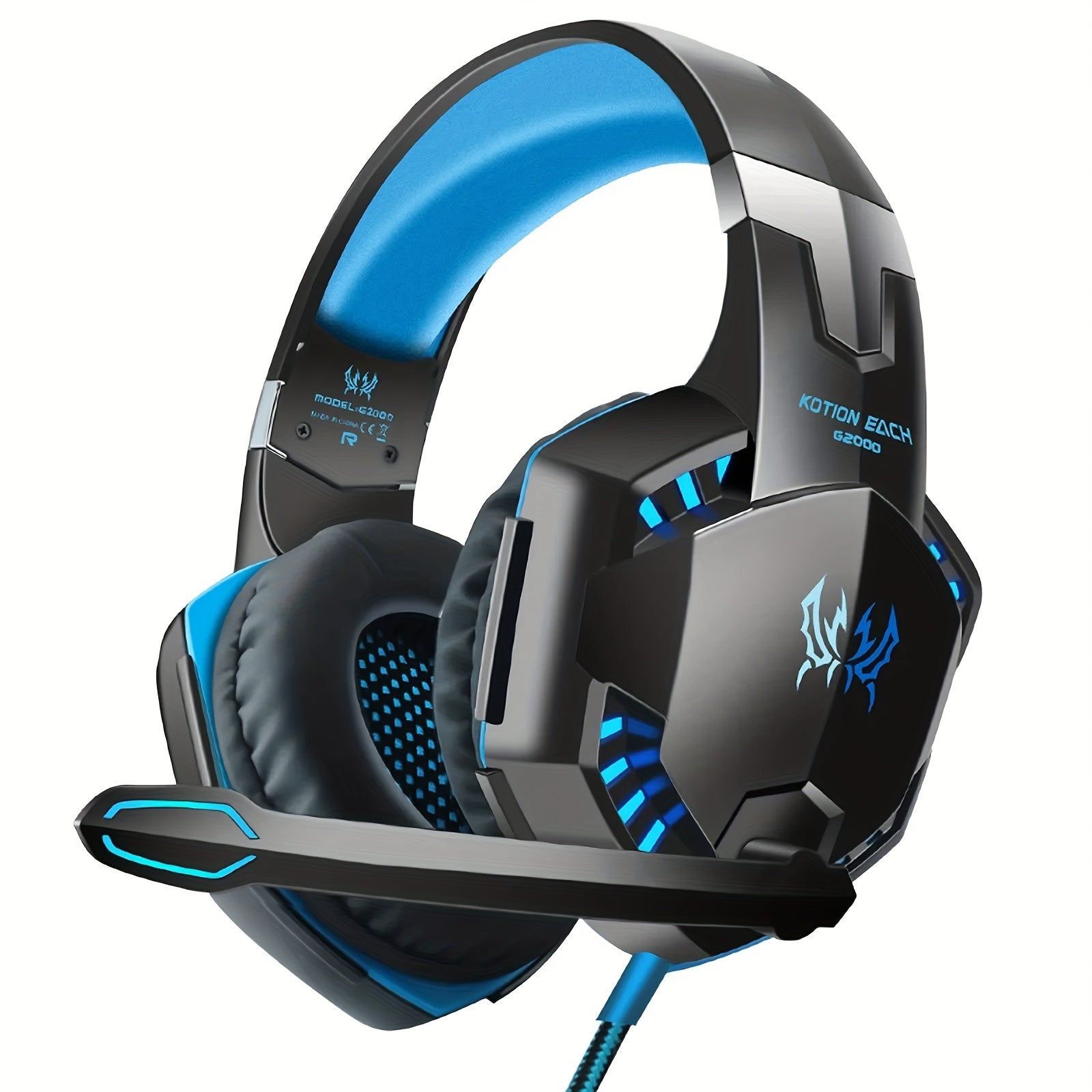 G2000 Gaming Headset, with Mic LED Light Over Ear Wired Headphones for PC Game, Video Games Ps 5, 3.5mm Audio Cable, Condenser Mic - USB