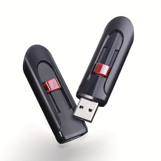 64GB Retractable USB Flash Drive - Durable Black Pen Drive with Red Slide, High-Speed Memory Stick for Business Gifts, Portable & Reliable Mini U Disk for Windows & MacOS