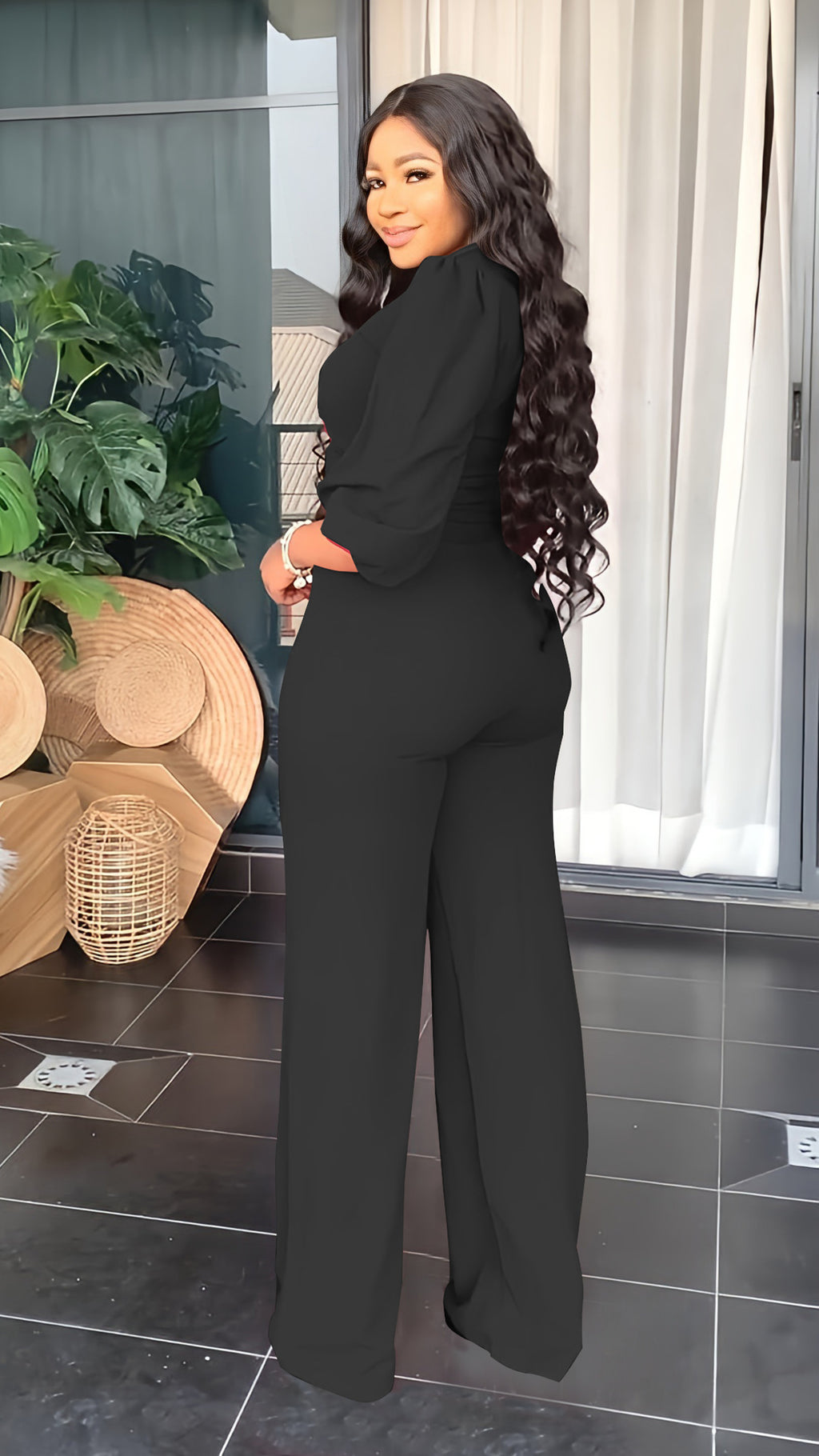 Women's Solid Color Slim Elastic Pleated Two-Piece Suit Sexy  Pants Suit