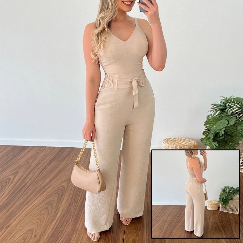 Women's Solid Color Slim Elastic Pleated Two-Piece Suit Sexy  Pants Suit