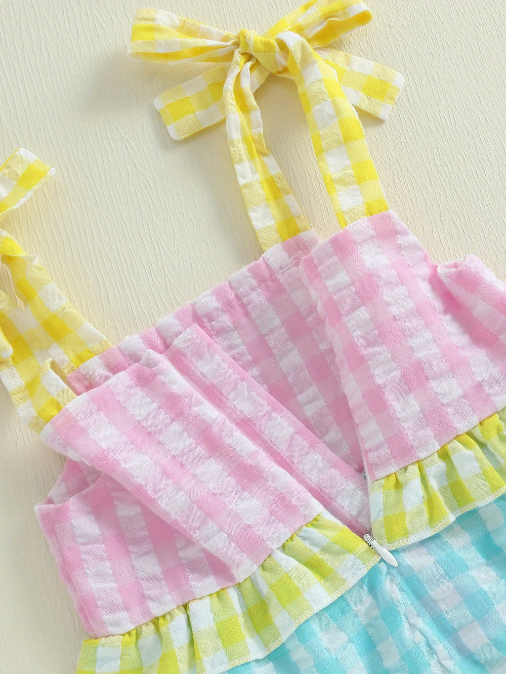 Toddler Girl Summer Dress Plaid Print Tie-up Sleeveless Tiered Ruffled A-Line Dress