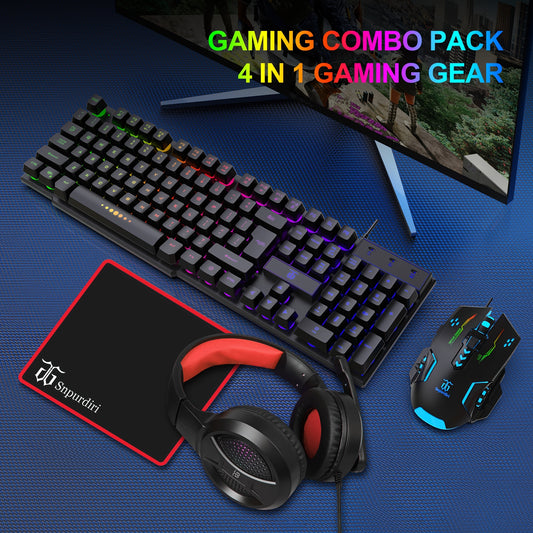 All-in-one Combo for PC Gamers: Wired Gaming Keyboard and Mouse, Headset, Mouse Pad for Xbox and PS4 Users