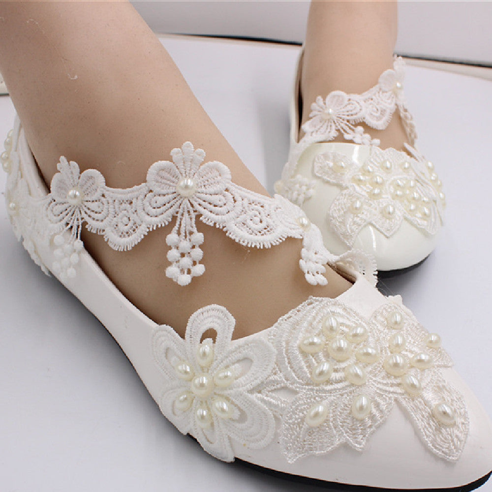 White Big Size Wedding Flat Shoes