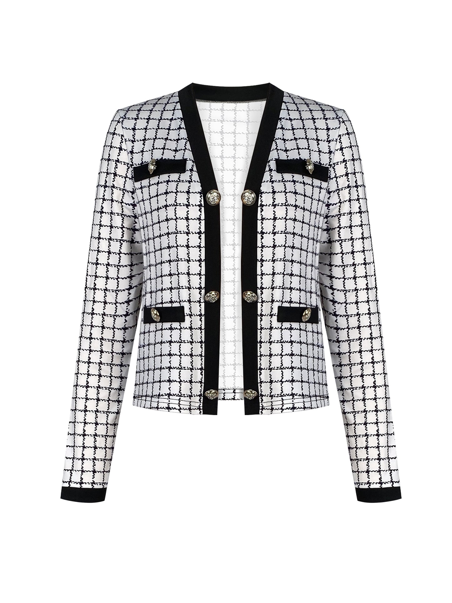Long Sleeve Button Front High Waist Plaid Pattern Elegant Skirt Set Outfits, Women's Clothing