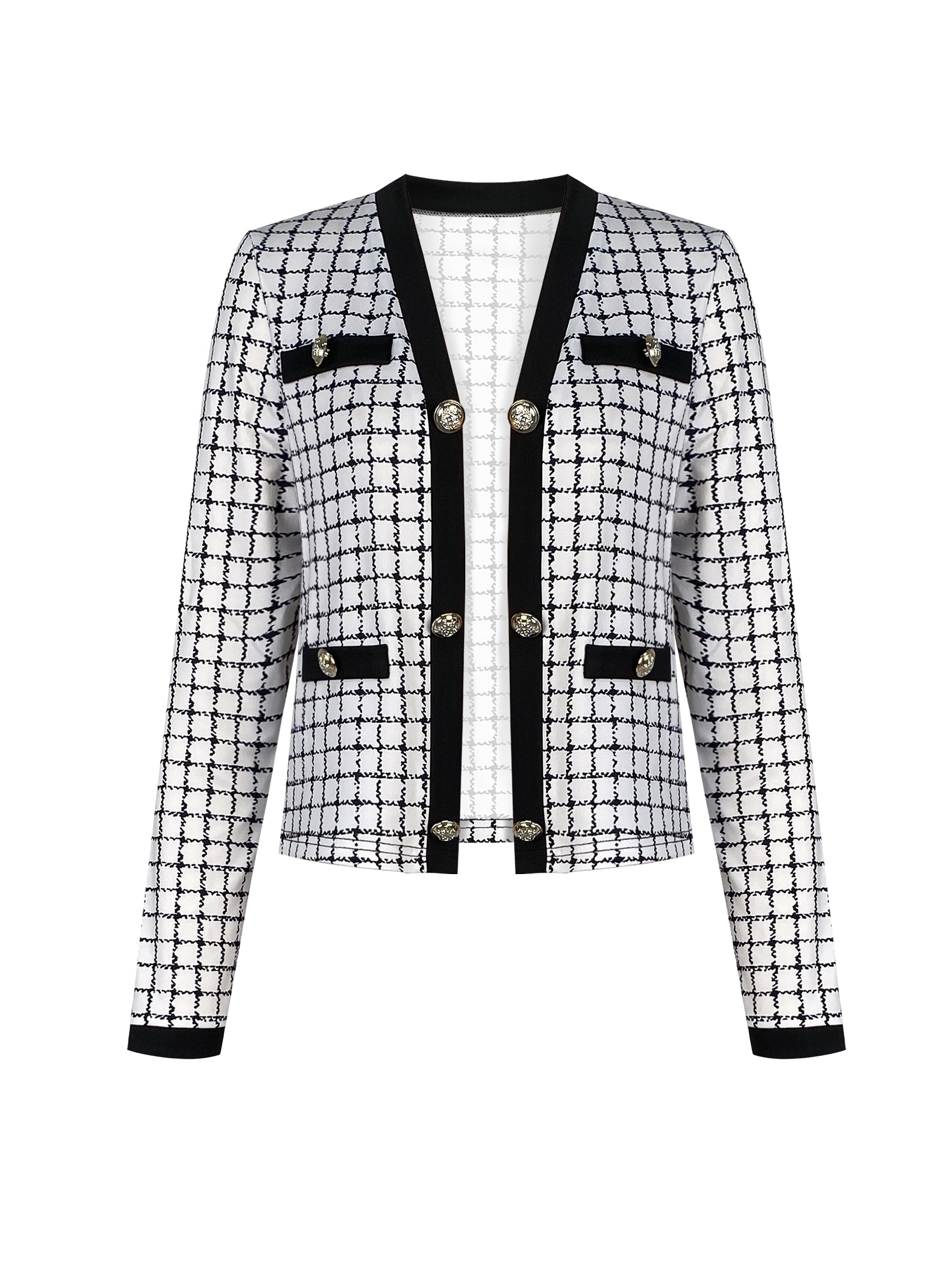 Long Sleeve Button Front High Waist Plaid Pattern Elegant Skirt Set Outfits, Women's Clothing