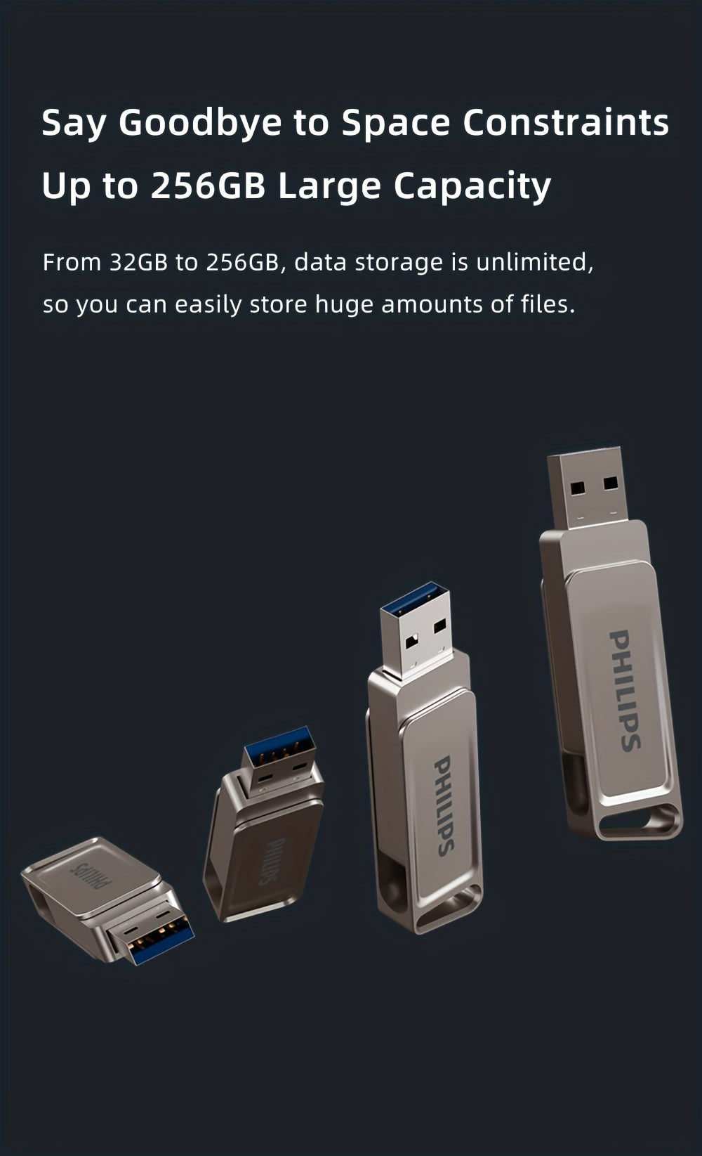[PHILIPS Dual Flash Drive] PHILIPS 2-in-1 USB 3.2 Type-C Dual Flash Drive - Speed Up to 150MB/s, Metal, 32 GB, 64 GB, 128 GB, 256 GB - for USB-C Android Phones, iPhone 15, MacBook, iPad, Computers, etc