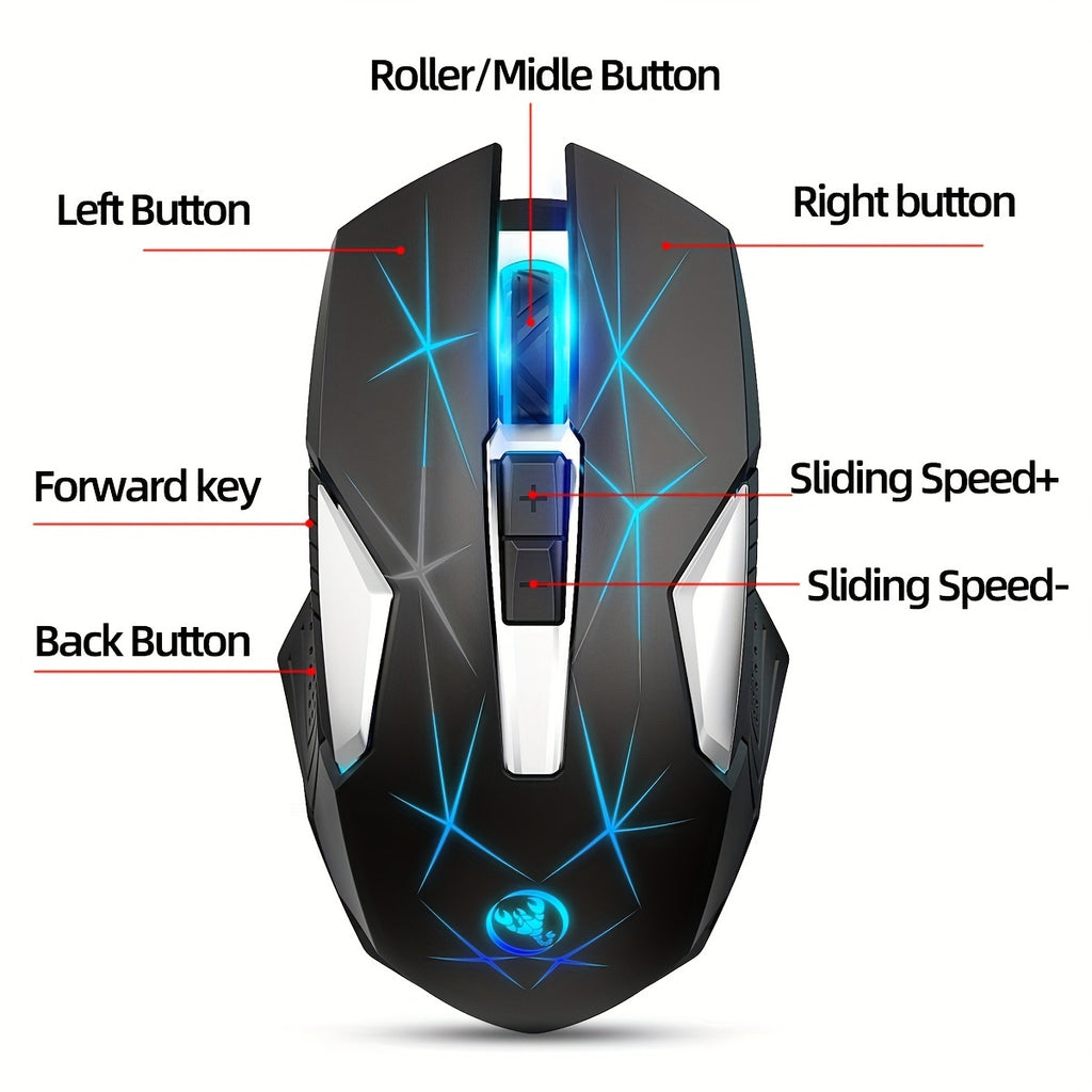 HXSI New 2.4GG Wireless Mouse Color Backlight and Rechargeable USB Plug and Play Optical Mouse Suitable for Home Games, Office Computer Peripherals