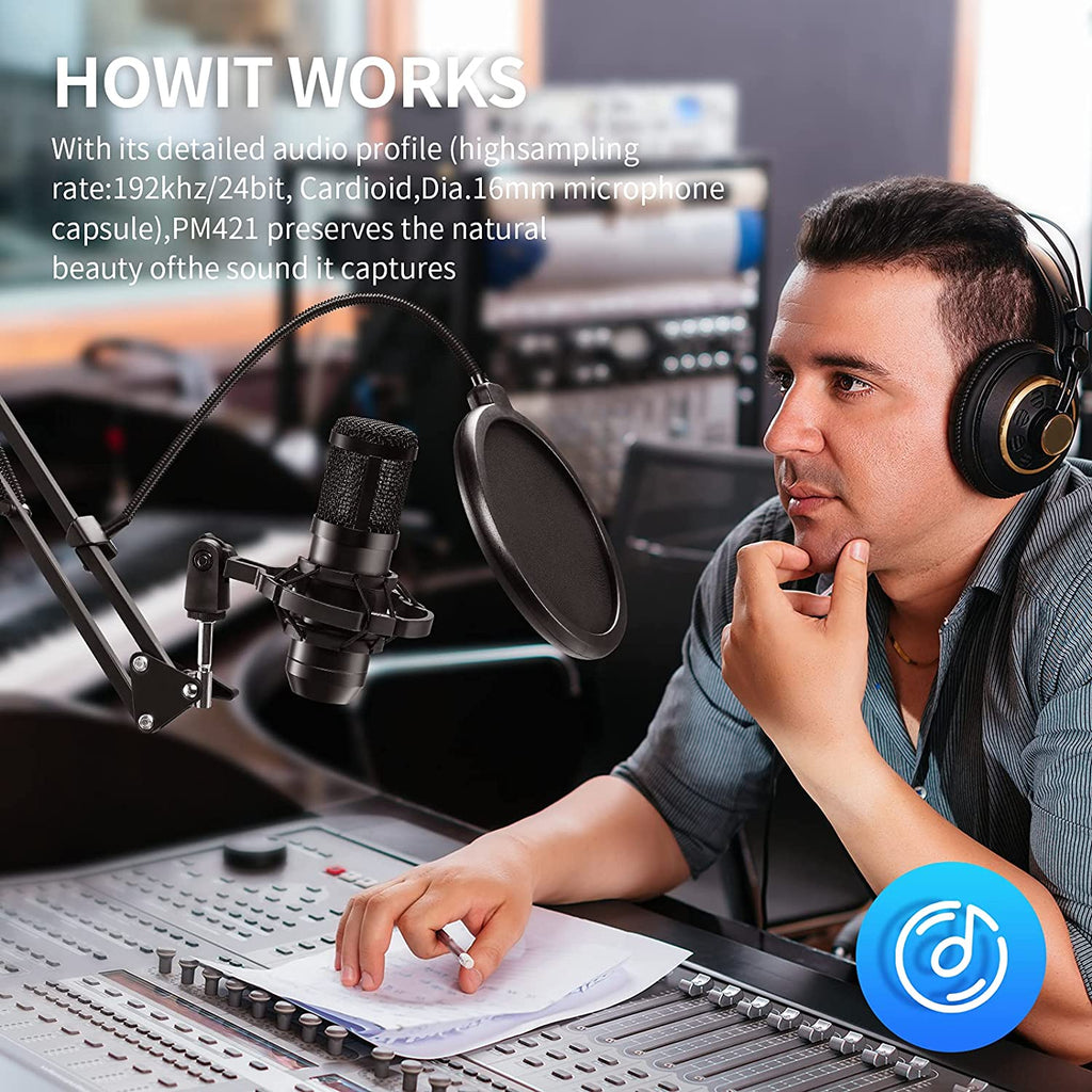 192kHz/24Bit Professional USB Microphone, Plug & Play PC Computer Condenser Cardioid Mic Kit with Sound Advanced Chipset for Streaming, Podcast, Studio Recording and Games