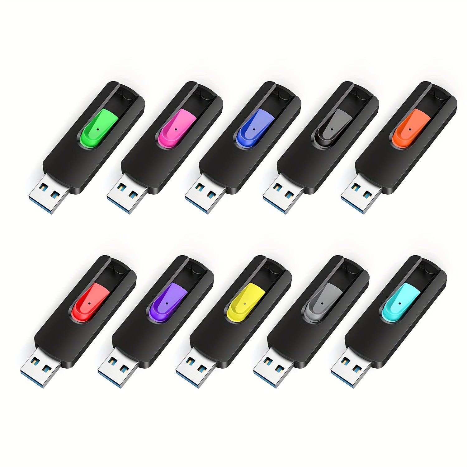 KEXIN 10pcs 64GB 32GB 10pcs 16GB USB Flash Drives Slide Retractable Memory Stick Bulk USB 2.0 Thumb Drive Jump Drive Zip Drive USB Sticks Data Storage Backup for PC Mac (10 Mixed Color)