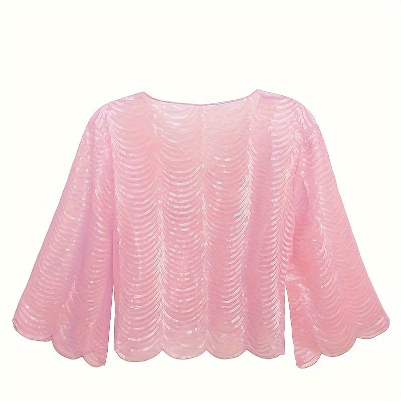 [Sequined Qipao Cardigan] Sequined Long-sleeved Jacket - Women's Qipao Cardigan with Hollowed-out Embroidery Lace Shawl Sunscreen Cover-up