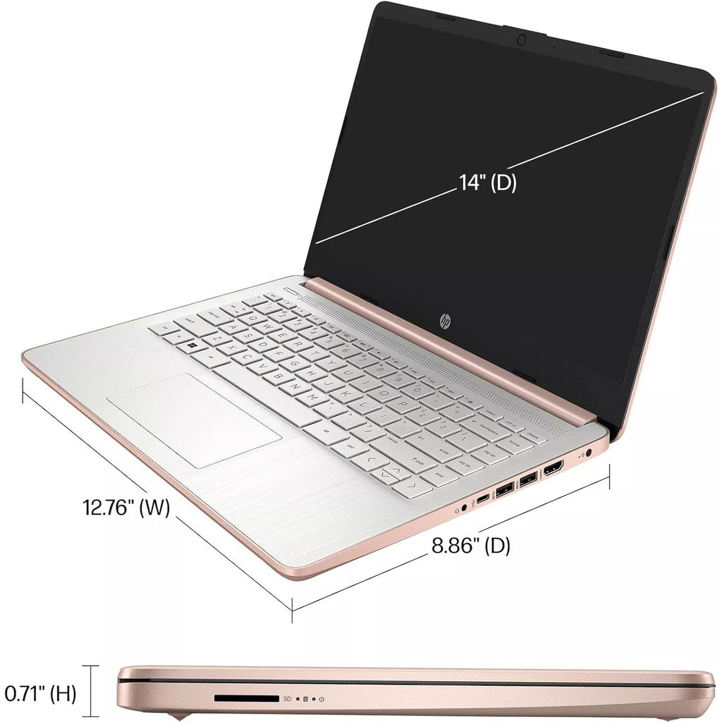 HP Stream 14-inch Business Laptop, Intel Celeron N4120, 4GB RAM, 384GB Storage (128GB eMMC and 256GB SD Card), Windows 11 Home in S Mode, Rosegolden