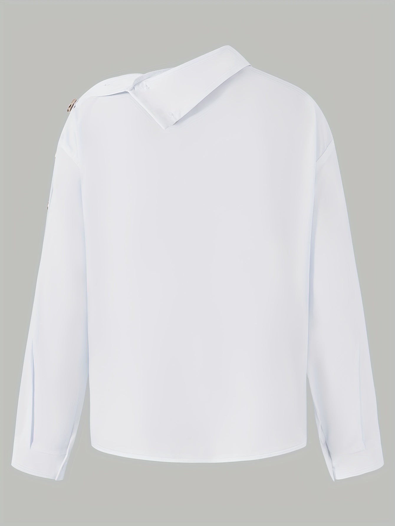 Women's Summer High Neck Long Sleeve Button-Up Shirt - Solid Color Machine Washable Office & Casual Top, Elegant Commuter Blouse with Classic Collar, Non-See-Through Professional Workwear, Decorative Buttons, Ladies Blouses