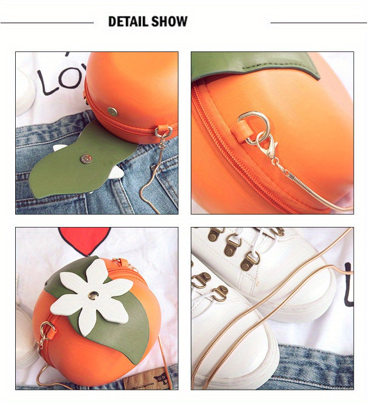 Adorable Orange Fruit Shape Crossbody Bag - Quirky PU Leather Chain Shoulder Bag with Adjustable Strap, Small Purse and Handbag for Women, Perfect for Casual Daily Use, Travel, and Outdoor Activities