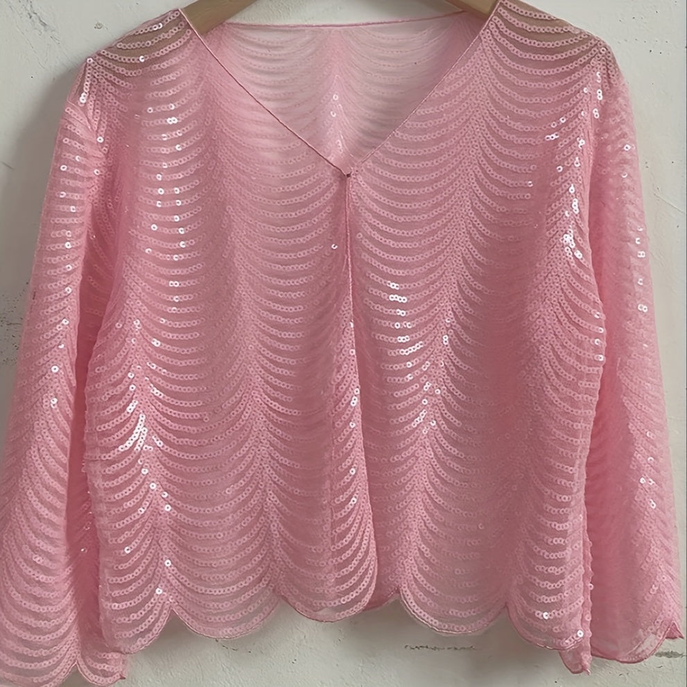 [Sequined Qipao Cardigan] Sequined Long-sleeved Jacket - Women's Qipao Cardigan with Hollowed-out Embroidery Lace Shawl Sunscreen Cover-up