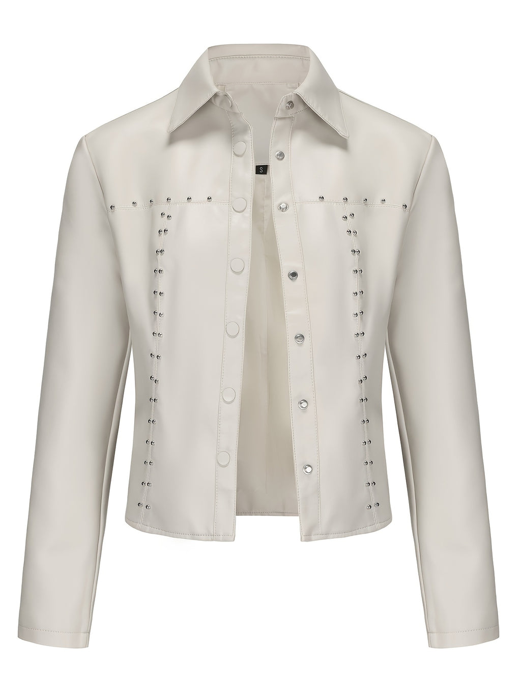Women's Elegant White Rivet-Studded Jacket - Lightweight High Quality Machine-Washable Long Sleeve Cardigan with Turn- Collar, Regular Fit for All-Season Casual & Formal Wear, Lightweight Cardigan