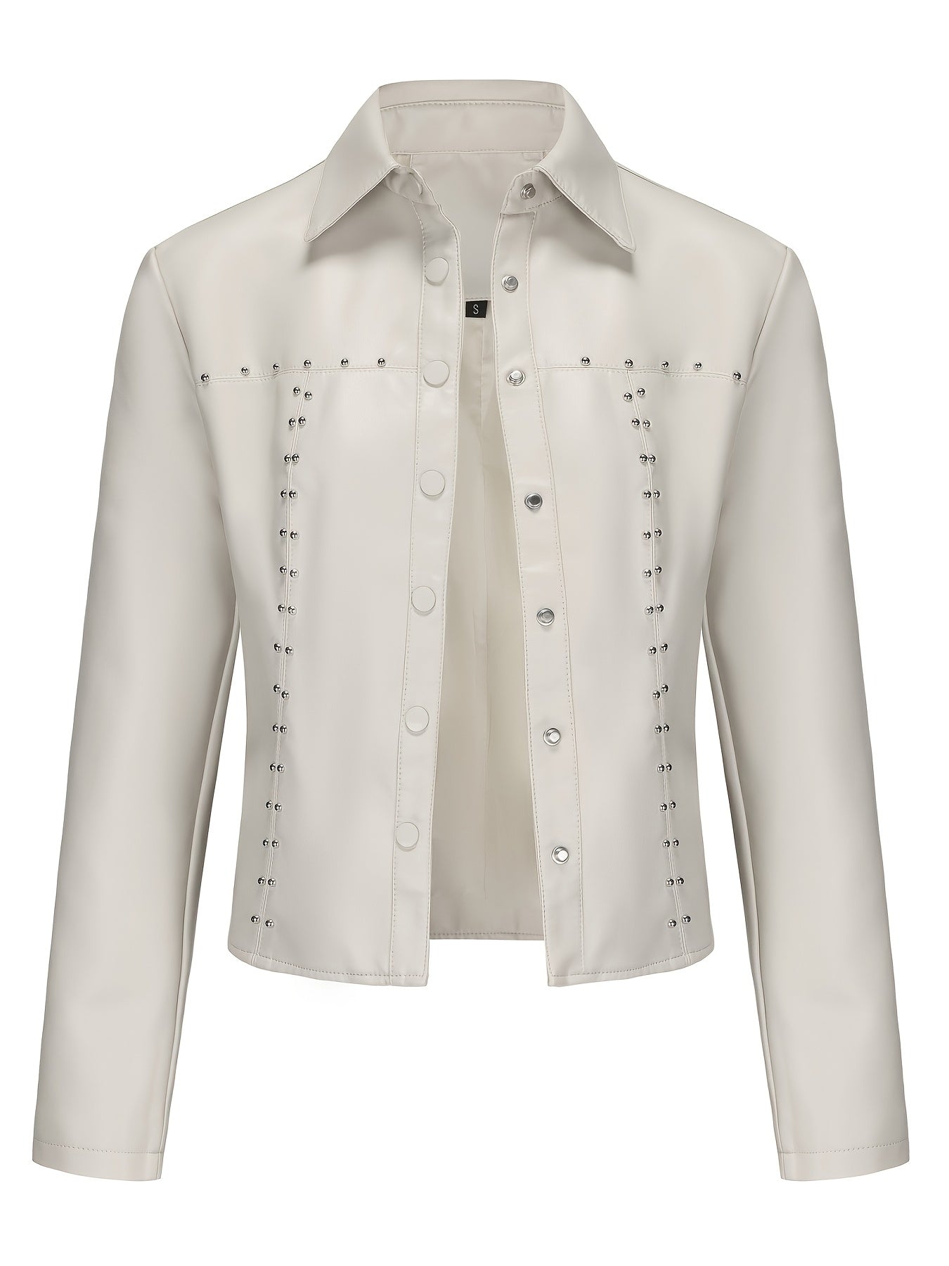 Women's Elegant White Rivet-Studded Jacket - Lightweight High Quality Machine-Washable Long Sleeve Cardigan with Turn- Collar, Regular Fit for All-Season Casual & Formal Wear, Lightweight Cardigan