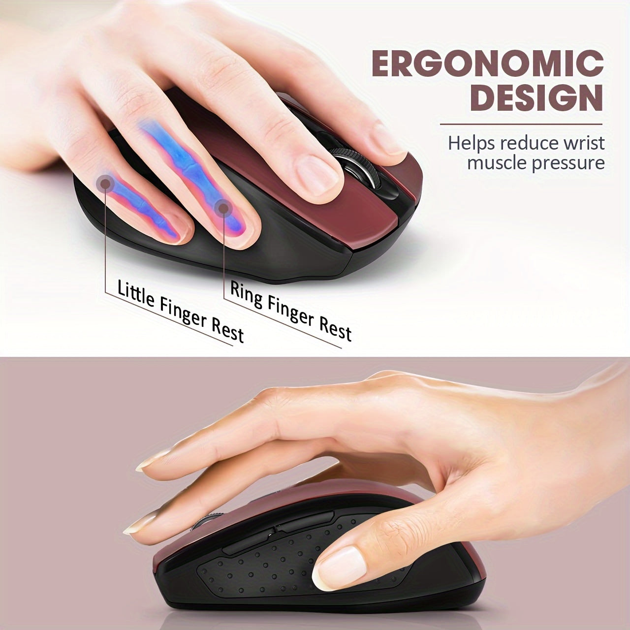 [2400 DPI Ergo Grips Mouse] Wireless Mouse, D-09 Computer Mouse USB Cordless Mice For Laptop, Ergo Grips, Lightspeed 5-Level 2400 DPI, 16 Months Battery, Portable For PC Mac Chromebook (Red, 1 Pack)