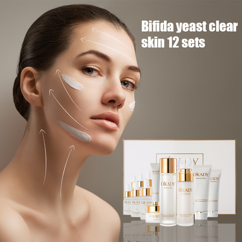 12pcs OKDAY Bifida Yeast Clear Skin Set - Moisturizing & Facial Care, Hypoallergenic, Suitable for All Skin Types, Gift Box with Glycerin - The Perfect Gift for Radiant Skin,Valentine's Day Gift