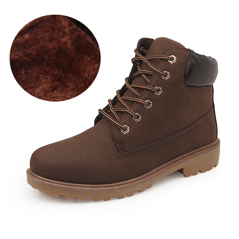 Pink With Velvet Lining Warm Flat Bottom High-top Men's Shoes Couple Martin Boots