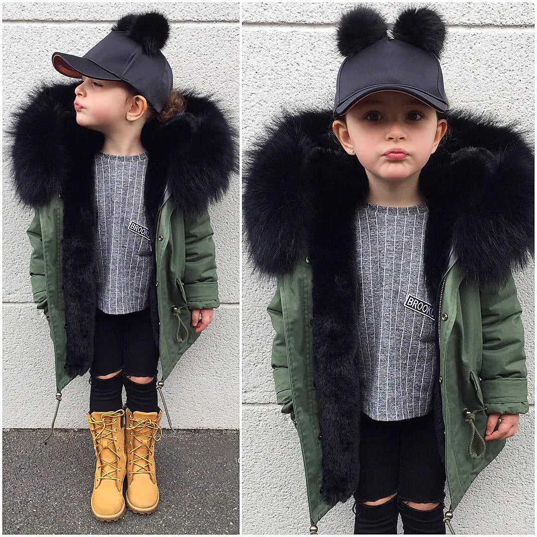 Children's Faux Fur Coat, Mid-Length Winter Jacket