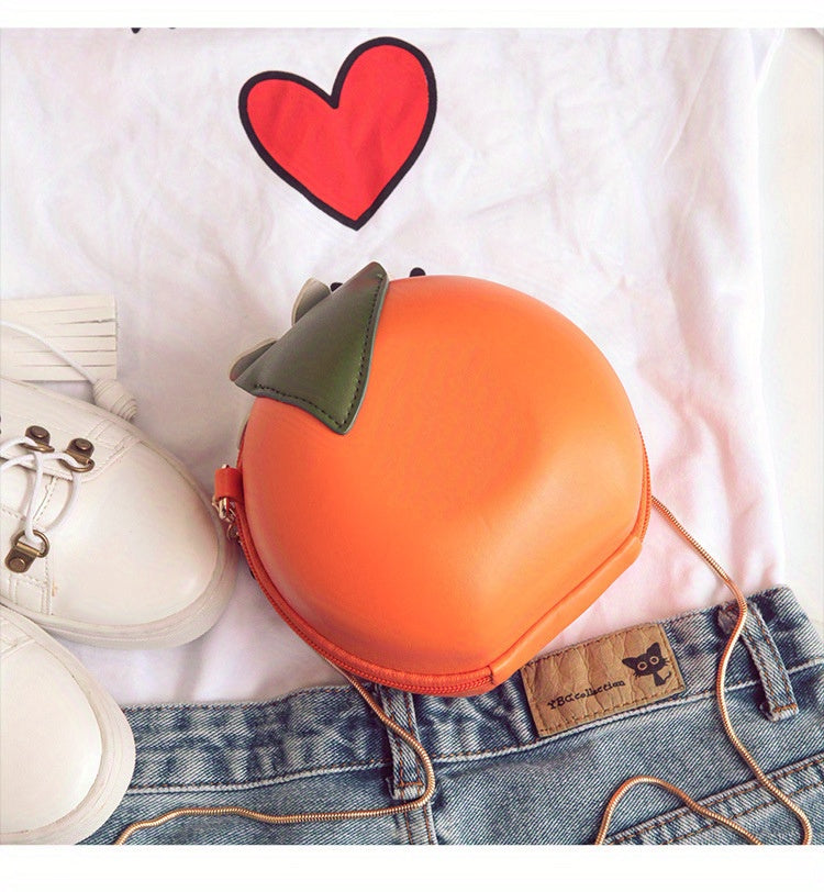 Adorable Orange Fruit Shape Crossbody Bag - Quirky PU Leather Chain Shoulder Bag with Adjustable Strap, Small Purse and Handbag for Women, Perfect for Casual Daily Use, Travel, and Outdoor Activities