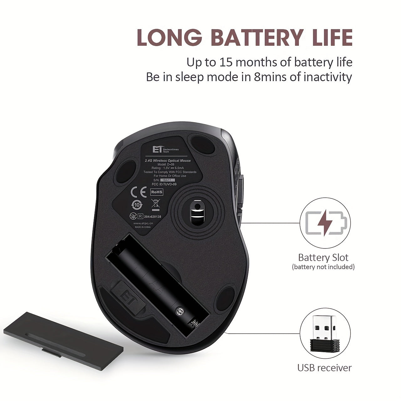 [2400 DPI Ergo Grips Mouse] Wireless Mouse, D-09 Computer Mouse USB Cordless Mice For Laptop, Ergo Grips, Lightspeed 5-Level 2400 DPI, 16 Months Battery, Portable For PC Mac Chromebook (Red, 1 Pack)