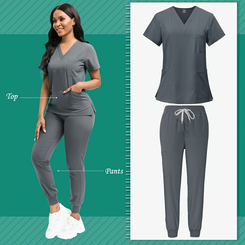 Women'S 2pcs Polyester Scrub Set (Top And Pants), Designed for Nurses with Patched Pockets, Suitable for Beauty Spas And Veterinary Dentistry - Premium Professional Attire And Nurse Accessories.