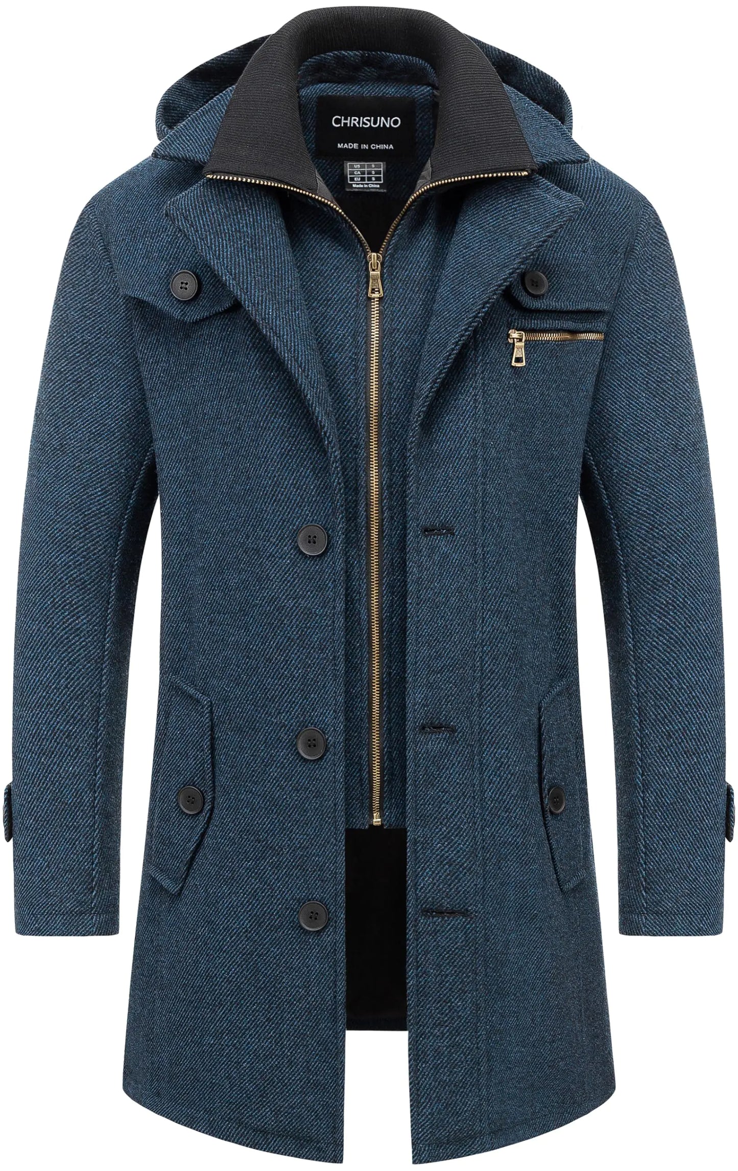 Chrisuno Winter Coats For Men Fall Jackets Wool Trench Blend Top Pea Coat Long Single Breasted Classic Stylish Business Overcoat Navy M