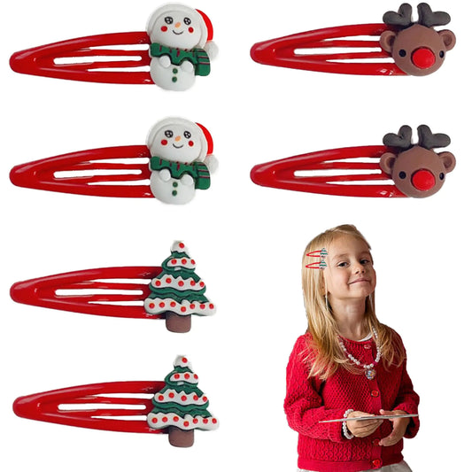 Christmas Hair Clips for Baby Girls - 6PCS Christmas Toddler Hair Clips Red Metal Snap Hair Clips Cute Mini Hair Barrettes Hairpins Christmas Hair Accessories for Girls Toddlers Kids Christmas Gifts
