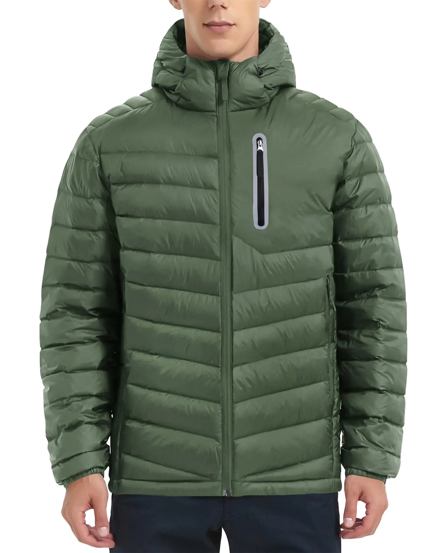 Lesmart Men Down Jacket Puffer Winter Jacket with Hooded Packable Lightweight Windproof Insulated Warm Coat Green 3XL