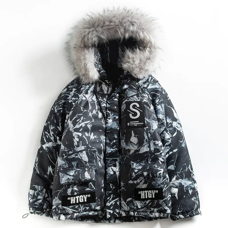 Winter Camouflage Cotton Jacket with Fur Collar for Men
