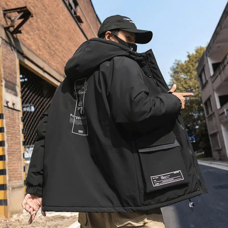 Fashion Print Hooded Cotton Jacket for Men Winter Wear