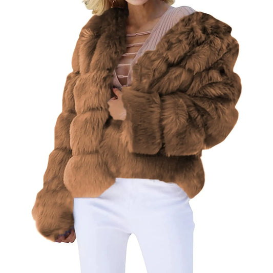 APRDFEU Warehouse Faux Fur Jacket for Women Shaggy Fluffy Faux Fur Coat Luxury Winter Warm Fuzzy Teddy Jacket Plus Size Outwear