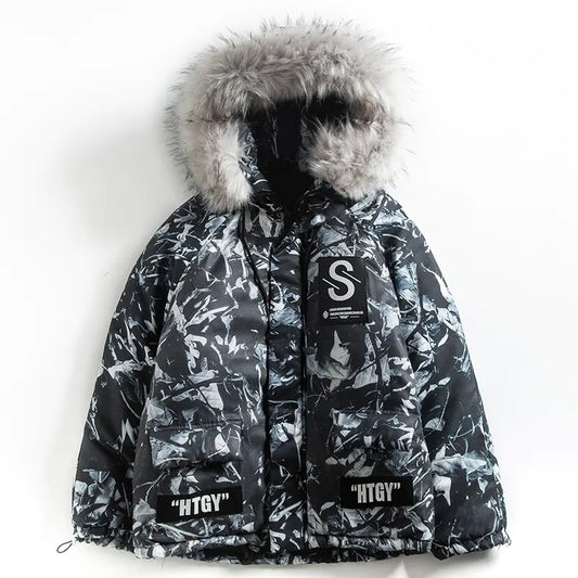 Winter Camouflage Cotton Jacket with Fur Collar for Men