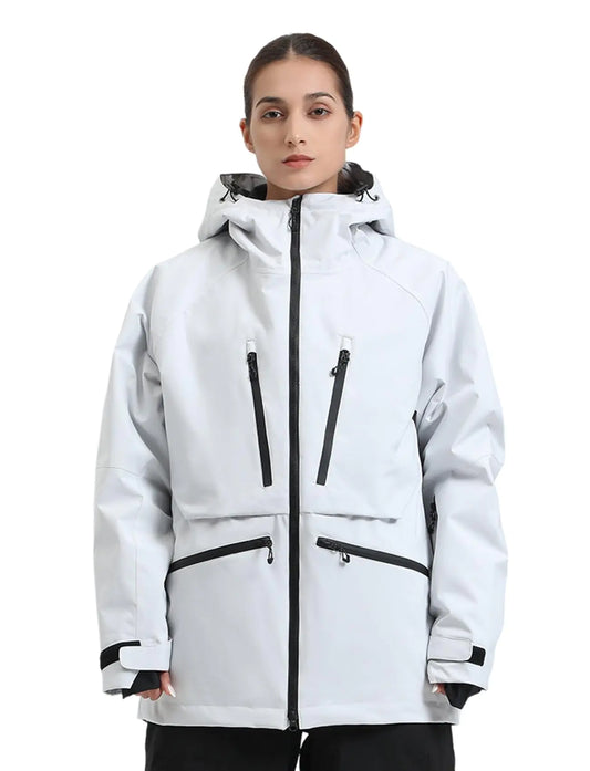 GSOU SNOW Ski Jacket Snowboard Coat Snow Winter Waterproof Insulated Windproof Baggy Warm Hooded Jacket for Men Women Grey XS