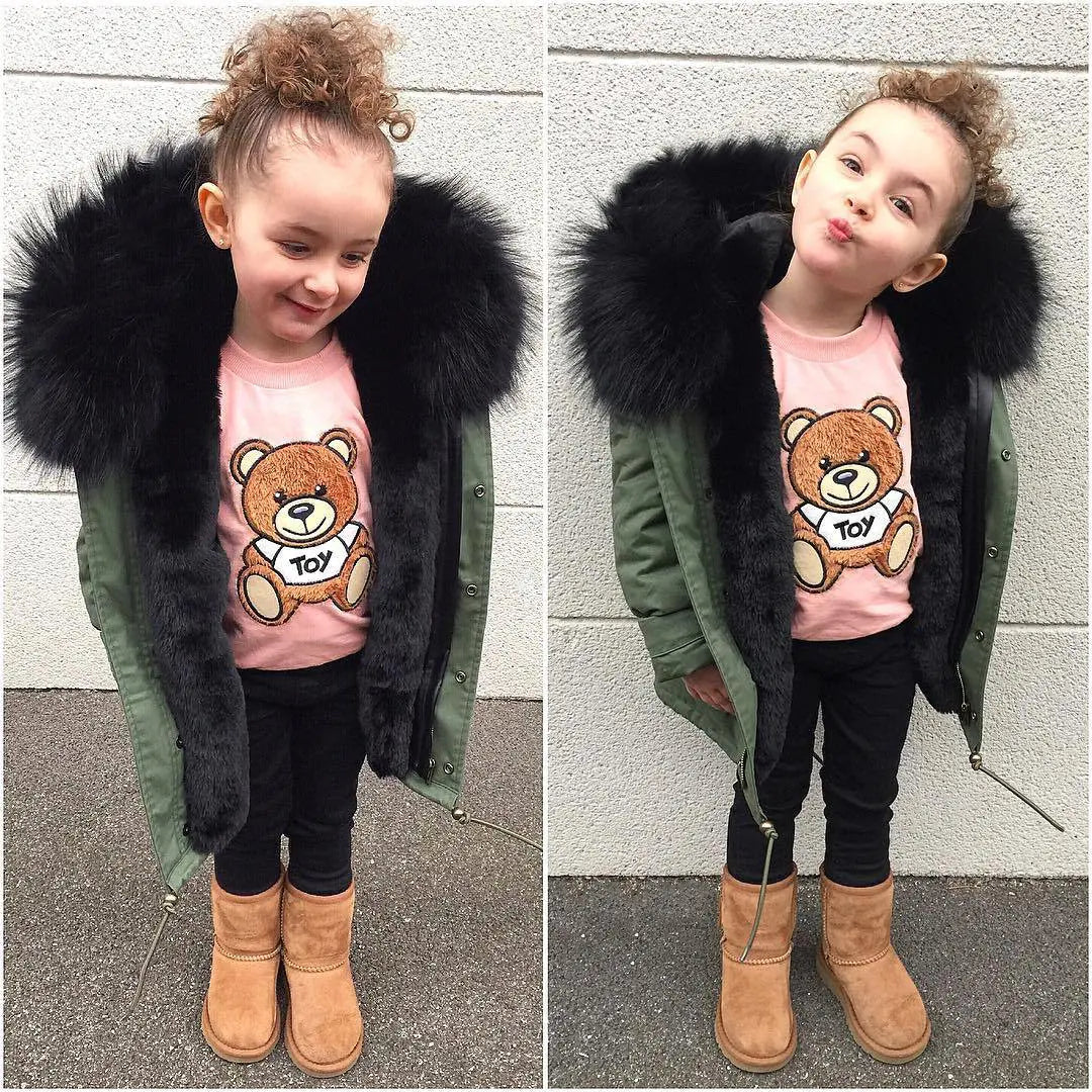 Children's Faux Fur Coat, Mid-Length Winter Jacket
